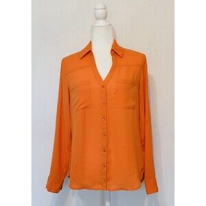Express Women Size S The Portofino Shirt Orange Roll Tab Sleeve Office